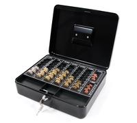 hjh OFFICE 811001 Caja de caudales con Bandeja para Euros Safe Acero Negro, Escala contando para Monedas Cerradura de Cilindro con 2 Llaves