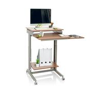 hjh OFFICE 830020 Mesa Portátil Ordenador Workstation Haya, Escritorio de Pie Mesa Auxiliar con Ruedas, Mesita Regulable Altura 71,5-107,5 cm, pequeño