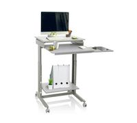 hjh OFFICE 830021 Mesa Portátil Ordenador Workstation Gris, Escritorio de Pie Mesa Auxiliar con Ruedas, Mesita Regulable Altura 71,5-107,5 cm, pequeño