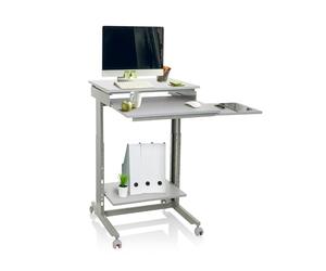 hjh OFFICE 830021 Mesa Portátil Ordenador Workstation Gris, Escritorio de Pie Mesa Auxiliar con Ruedas, Mesita Regulable Altura 71,5-107,5 cm, pequeño