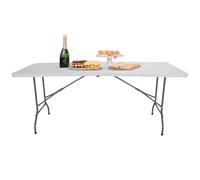 hjh OFFICE 830053 Mesa Plegable Multiusos Easy UP Multi II 152 x 70 cm, Mesa de Jardín con Asa, Exterior, Blanco