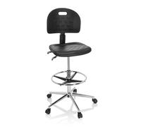 hjh OFFICE 830097 Silla de Trabajo Top Work 23 I Asiento de PU-Espuma Duro Antideslizante, con Ruedas y Tapones, Negro