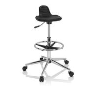 hjh OFFICE 830099 Taburete de Trabajo Top Work 03 I Espuma Duro, Silla de Trabajo Ajustable ultraalto, Negro
