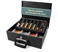 hjh OFFICE Caja de Caudales Safe I - Caja metálica con cerradura, bandeja para monedas euro, compartimentos para billetes y asas, para efectivo