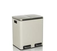 hjh OFFICE Cubo de basura 2x15L CLEAN IX Sistema de separación de residuos con 2 compartimentos, cubo de basura de pedal con cierre suave, metal beige