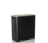 hjh OFFICE Cubo de basura 2x30L CLEAN XI Sistema de separación de residuos con 2 compartimentos, cubo de basura de pedal con cierre suave, metal negro