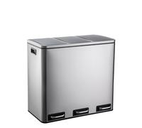 hjh OFFICE Cubo de basura 3 x 18L CLEAN IX Metal, Sistema de separación de residuos, Cubo de basura con cierre suave, Cubo con pedal con 3 compartimentos, Plateado