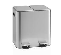 hjh OFFICE Cubo de basura Clean 10 - 2 x 15 l sistema de separación de basura con 2 compartimentos, cierre suave, pedal de pie, a prueba de olores, fácil de limpiar, color plateado