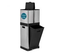 hjh OFFICE Cubo de Basura CLEAN 3 - Sistema de reciclaje con 3 compartimentos, 2x 6L + 1x 20L, tapa Soft-Close, acero inoxidable, plata