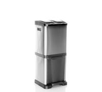 hjh OFFICE Cubo de Basura Clean VII de Acero, Sistema de separación de residuos con 3 Compartimentos (2 x 8L + 1 x 16L), Uso Universal, Plata, 741100