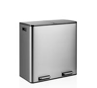 hjh OFFICE Cubo de basura doble 2 x 30L Clean 13 S | Cubo de basura de acero inoxidable, sistema de separación de basura con 2 compartimentos, tapa de cierre suave, marco de plástico, color plateado