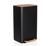 hjh OFFICE Cubo de basura para cocina, 30 litros CLEAN NATURA cubo de basura metálico con cierre suave, cubo de pedal con cubo interior, negro/nuez