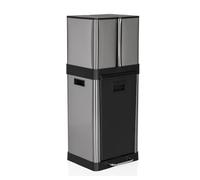 hjh OFFICE Cubo de Basura para Cocina, Sistema de separación de residuos 3 Compartimentos, 2X 6L + 1x 20L Clean 3 Cubo de Basura de Acero, Cubo Interior, 32 litros, Plateado