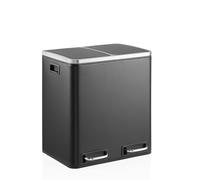 hjh OFFICE papelera 2x15L Clean IX sistema de separación de basura con 2 compartimentos, papelera con pedal y cierre suave, metal, negro
