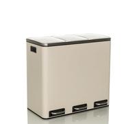 hjh OFFICE Papelera de oficina CLEAN IX de acero, sistema de separación de residuos 3 x 18L, papelera con cierre suave, papelera de pedal para uso universal, beige, 741102