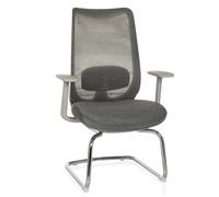 hjh OFFICE Silla Cantilever Silla ergonómica para Visitas MILESTON V con Soporte Lumbar y reposabrazos, Mecedora con Respaldo de Malla, Gris