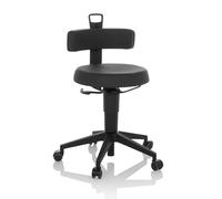 hjh OFFICE Silla de Equilibrio Regulable en Altura Top Work Flex PU Taburete de Trabajo móvil con Respaldo, imitación de Cuero Negro