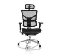 hjh OFFICE Silla de Oficina Profesional Ergo-U2 LM Silla giratoria ergonómica de Cuero, Apoyo Lumbar Flexible, Respaldo Regulable en Altura, Respaldo de Rejilla Negro 651102