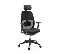 hjh Office Silla de Oficina Skandis Pro con reposacabezas - Silla ergonómica giratoria Profesional con Mecanismo de sincronización, Respaldo de Malla 3D, Soporte Lumbar y reposabrazos 4D, Color Negro