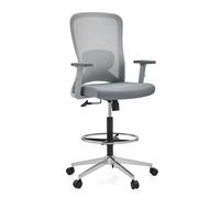 hjh OFFICE Silla de Trabajo ergonómica Top Work 44 W - Silla de Trabajo de Malla Ajustable de Altura Ajustable, Soporte Lumbar y reposapiés, Color Gris