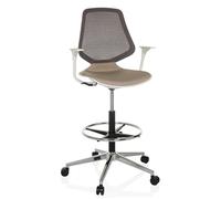 hjh OFFICE Silla de Trabajo ergonómica Top Work Style Respaldo Transpirable, Silla de mostrador con reposabrazos y reposapiés de Anilla, Beige