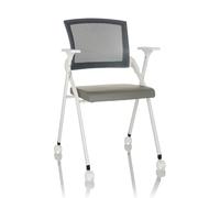 hjh OFFICE Silla de Visita Plegable Priority II W PU Silla de Conferencia, Capacidad de Carga máx. 150kg con Ruedas, Respaldo de Rejilla, Gris