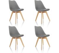 hjh OFFICE 661010 Juego de 4 sillas de Comedor Scandi Gris Patas de Madera Maciza Haya, Silla tapizada Diseño Retro