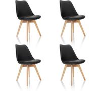 hjh OFFICE 661011 Sillas de Comedor Juego de 4 Scandi Plástico Negro Patas de Madera Maciza Haya, Silla Tapizada Diseño Retro