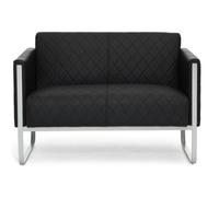 hjh OFFICE sofá 2 plazas Aruba Step sofá Moderno tapizado en Polipiel con Estructura metálica, 111 x 78 x 71 cm, Negro