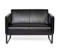 hjh OFFICE sofá de salón Bali Black Estructura de Piel sintética Negra Lisa 2 plazas Negro