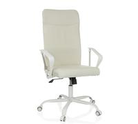 hjh OFFICE STRYKA W - Silla de oficina transpirable con respaldo extra alto, mecanismo basculante y soporte lumbar acolchado, color beige