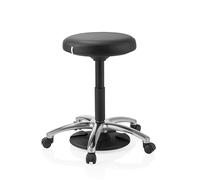hjh Office Taburete Giratorio Operator Step, Negro | Silla de Trabajo Regulable, Rotación de 360°, Acolchado Softex, Base de Aluminio en Cruz