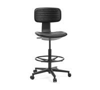 hjh OFFICE Top Work B - Silla de trabajo con respaldo ergonómico, altura regulable, asiento de poliuretano antideslizante, anillo ajustable para los pies, color negro