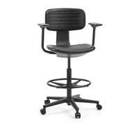 hjh OFFICE Top Work B1 - Silla de trabajo con respaldo ergonómico, altura regulable, con reposabrazos, reposapiés ajustable, color negro