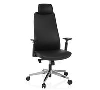 hjh OFFICE YUCANO I Silla de Oficina ergonómica Profesional de Piel Vegana, reposacabezas y reposabrazos Ajustables, Color Negro