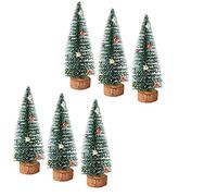 HJHIWE Juego de 6 mini árboles de Navidad de mesa, 12 cm en miniatura, árboles de sisal esmerilados con base de madera y bola de Navidad, árboles de mesa de Navidad para decoración de Navidad,