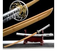 HJHUUA Espada Samurai de Madera┇Longitud Total 103cm┇Hoja de Bambú Natural┇Funda de Madera Maciza Envuelta en Cuero┇Bokken Hecho a Mano para Cosplay,Kendo,Entrenamiento,Artes Marciales,Decoración