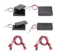 HJIAMA 2 Piezas 2 Núcleos 18650 Portapilas y 2 Piezas 3 Núcleos Porta Pilas AA con Potencia Conmutación Portapilas AA Caja de Batería de Plástico con 4 Cables Pinza Cocodrilo Doble Extremo