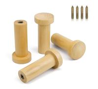 HJIAMA 4 Piezas Gancho Pared, Hat Hooks, Perchero Madera Pared Cilíndrico con Tornillos Montaje para Colgar Toallas, Ropa, Sombreros, Bolsos