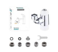HJIAMA Aireador Grifo, Adaptador Grifo Ducha, Plateado, Giratorio 360°, 4 Modos de Salida de Agua, Difusor Grifo Cocina, Apto para Grifos de Cocina y Baño