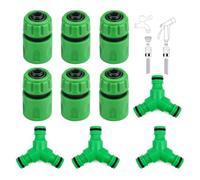 HJIAMA Conector Manguera 4 Piezas, Distribuidor Agua en Forma de Y con 6 Piezas 1/2 Conector de Tubería de Agua, Conector Válvula Verde, para Conexión Tubería Agua, Riego Jardín, Limpieza