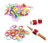 HJIAMA Tapones para Agujas de Tejer, 40 Piezas Tapones de Punto de Aguja de Silicona, Coloridos Abrazadera para Agujas de Tejer con 30 Botones Marcadores, 2 Puntos Cilíndricos para Tejer Mano