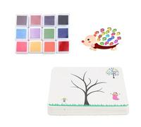 HJIAMA Tinta para Huellas 12 Piezas, Almohadillas de Tinta para Sellos Colores, Viene con 30 Tarjetas Dibujo para Estimular Creatividad, Tinta para Sellos para Pintar con Dedos, Scrapbooking