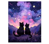 Hjjdiyes Pintura por números, gato adulto bajo el cielo estrellado, kit de pintura por números sobre lienzo con pinturas acrílicas y 4 pinceles, pintura por números para principiantes y adultos, 40 x