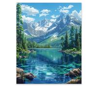 Hjjdiyes Qiukoo Pintura por números para adultos, paisaje lago de montaña, kit de bricolaje pintado a mano sobre lienzo con 4 pinceles y pinturas acrílicas, kit de manualidades para decoración de