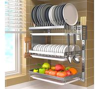 HJJP Escurridor de platos de acero inoxidable con bandeja de drenaje, 2/3 capas, estante de drenaje montado en la pared de cocina para un secado eficiente y ahorro de espacio