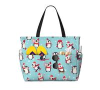 HJKdfv Bolsa de playa grande con estampado de pingüinos de Navidad de invierno con cremallera y bolsillo húmedo, impermeable, a prueba de arena, para piscina de mujer, viajes y crucero