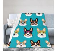 HJKdfv Bonita manta de forro polar ultrasuave con estampado de gafas y bigotes de Corgi, suave, ligera, acogedora manta de franela para cama, sofá, sofá y viajes, cálida