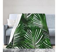 HJKdfv Bonita manta de forro polar ultrasuave con estampado de hojas de palma verde, suave, ligera, acogedora manta de franela para cama, sofá, sofá y viajes, cálida