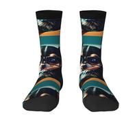 HJKdfv Calcetines unisex con estampado de gafas de perro chihuahua para adultos, calcetines de cuello redondo, transpirables, informales, atléticos, para uso diario, para hombres y mujeres, 2 Negro-1